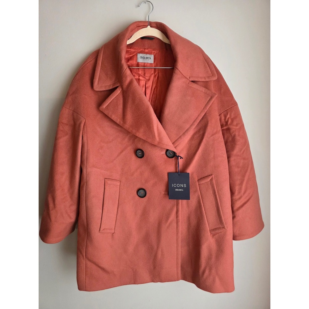 Cinzia Rocca Icons Coral Wool Blend Double Breasted Pea Coat Italy 8 NEW $1175